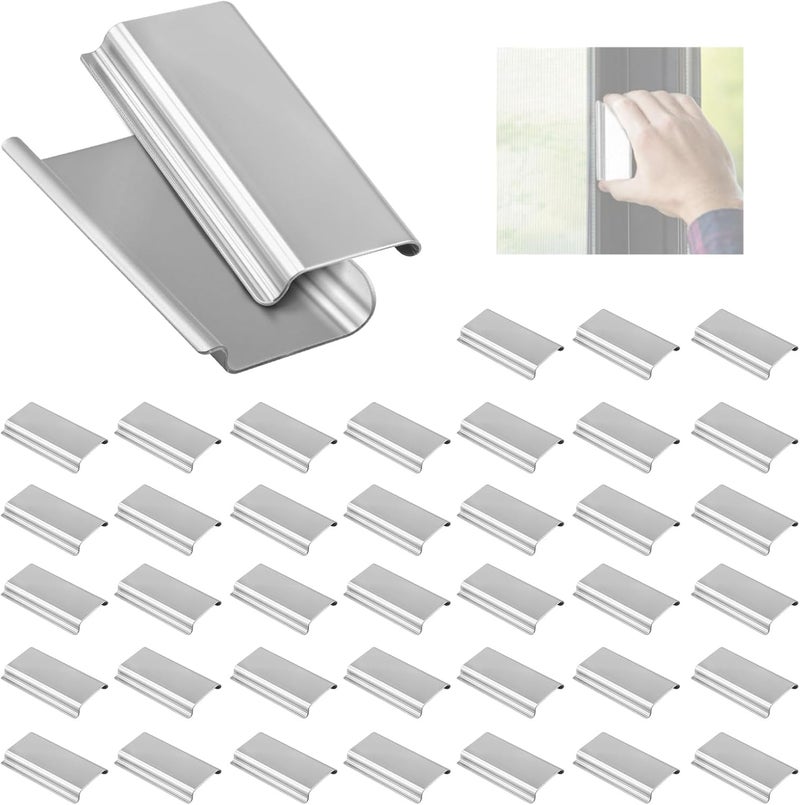 LEWEREST 40 Pack Window Screen Pull Tabs, Window Screen Lift Tabs Replacement Aluminum Spline Channel Lift Tab Clips (C Shape, Sliver) - Image 1